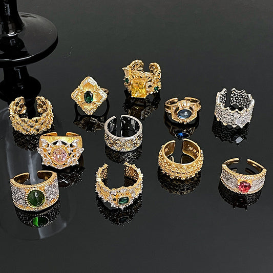 Zircon Open Brushed Light Luxury Niche Rings