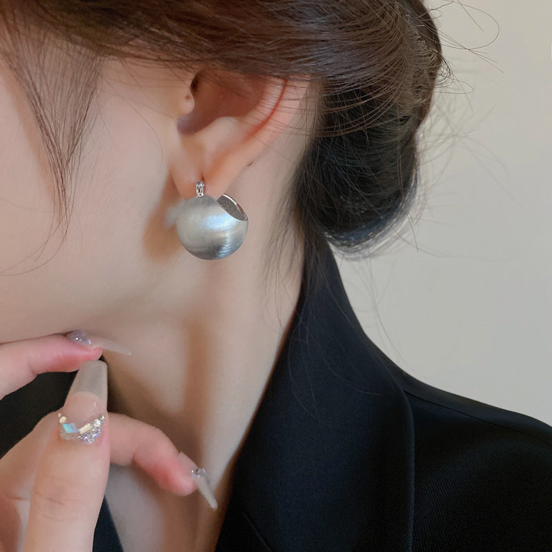 Cold Style Frosted Metal Brushed Ball Earrings