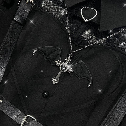 Gothic Bat Wings Cross Love Large Necklaces