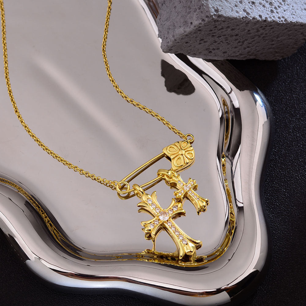 Women's Cross Pestle Zircon Autumn Clover Diamond High-grade Light Luxury Necklaces