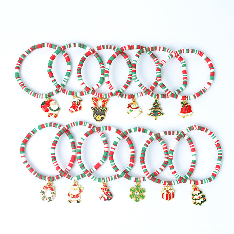 Christmas Gift Elastic String Colorful Polymer Clay Handmade Bracelets