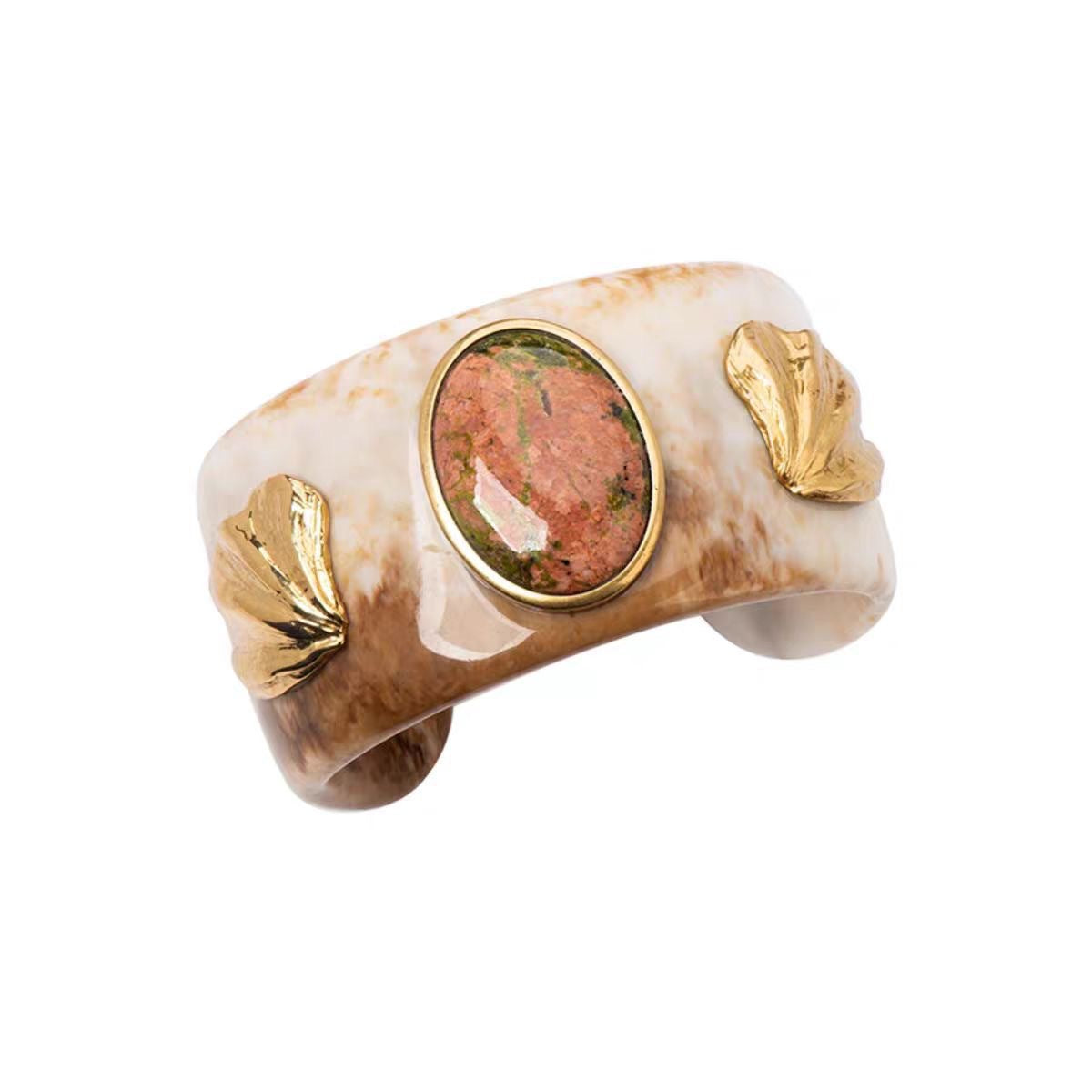 Shell Unakite Resin Female Vacation Style Amber Natural Stone Fashion Bracelet