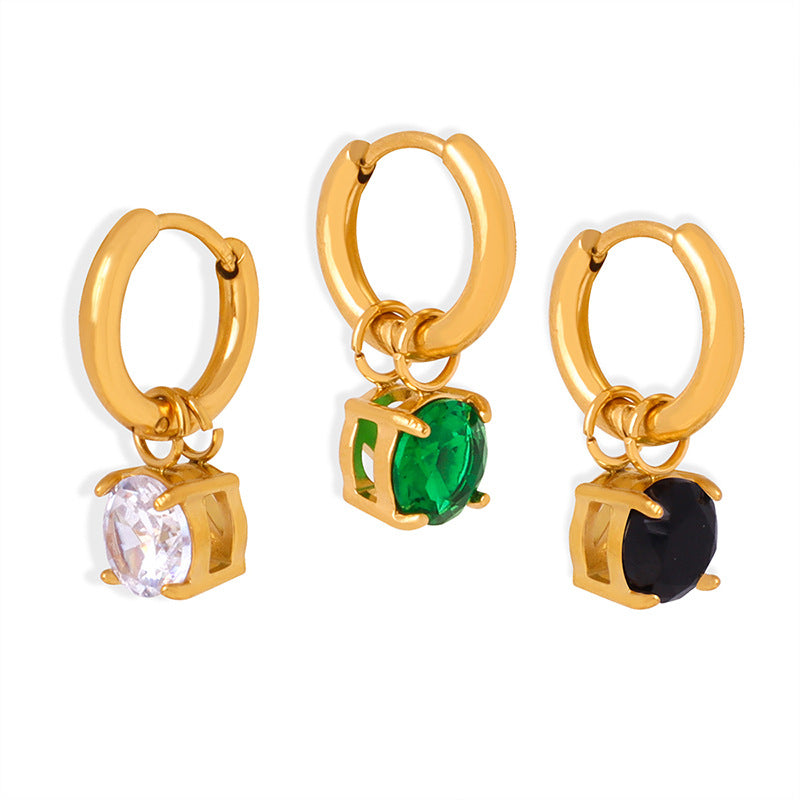 Cold Style Single Diamond Inlaid Zircon Design Earrings