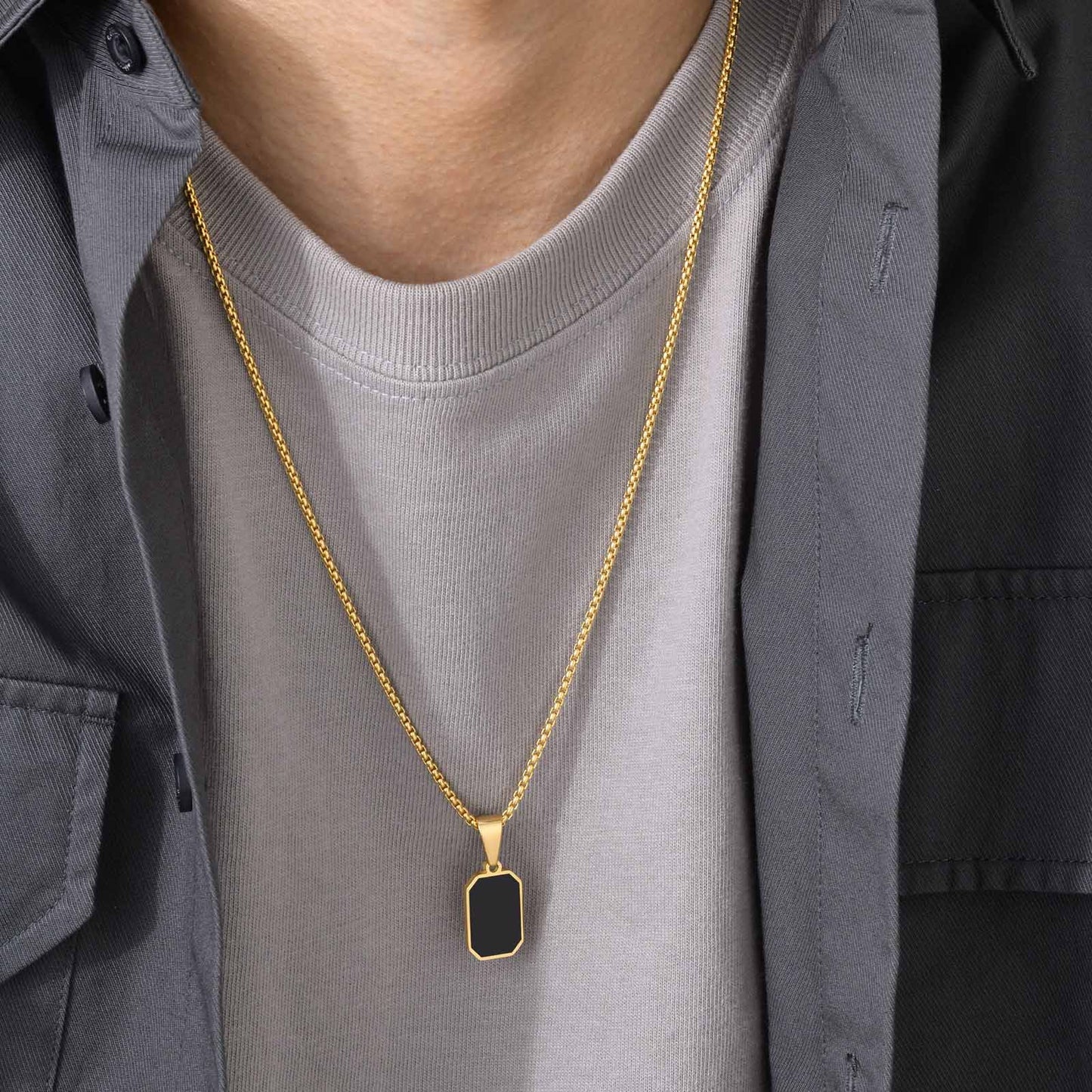 Men's Stainless Steel Epoxy Geometry Rectangle Stacked Necklaces