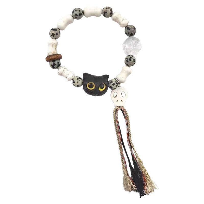 Women's Natural Stone Skeleton Cat Microphone Head Cartoon Porcelain For Bracelets