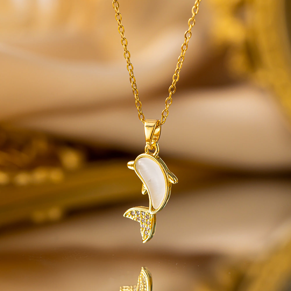 Opal Little Dolphin Female Mori Style Internet Popular Clavicle Necklaces