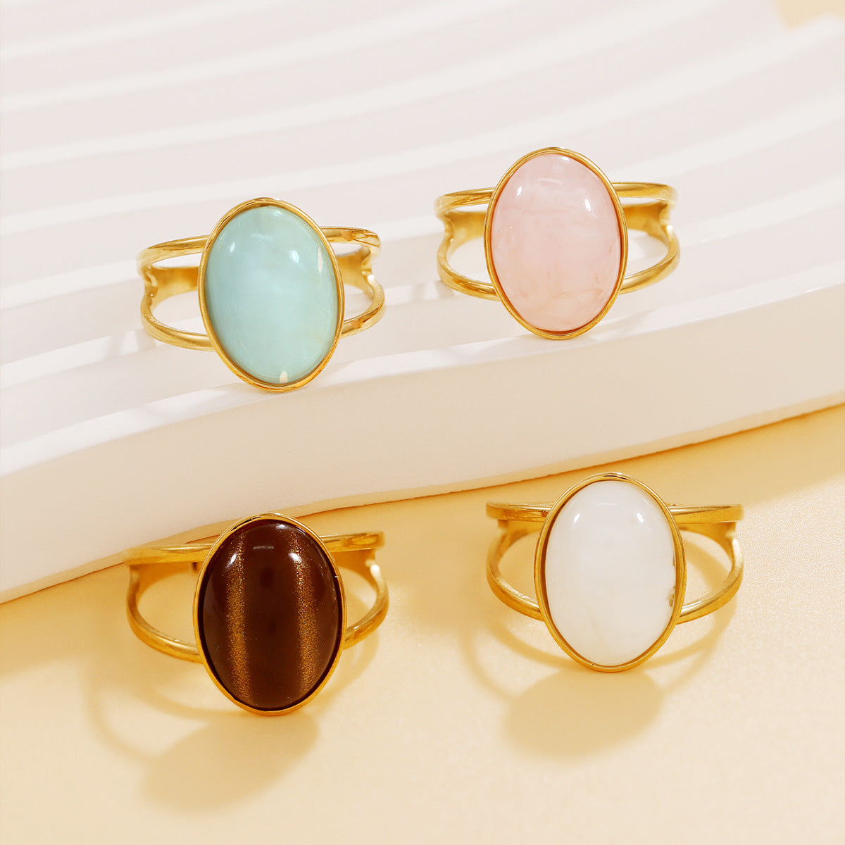 Steel Simple Retro Geometric Gemstone Multiple Colors Resin Stone Ring