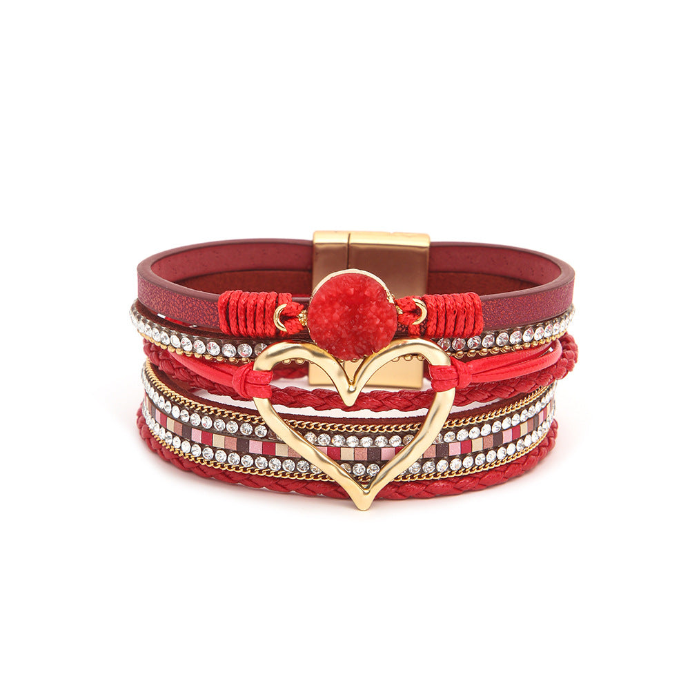 Women's Bohemian Leather Hand Weaving Gold Big Bracelets