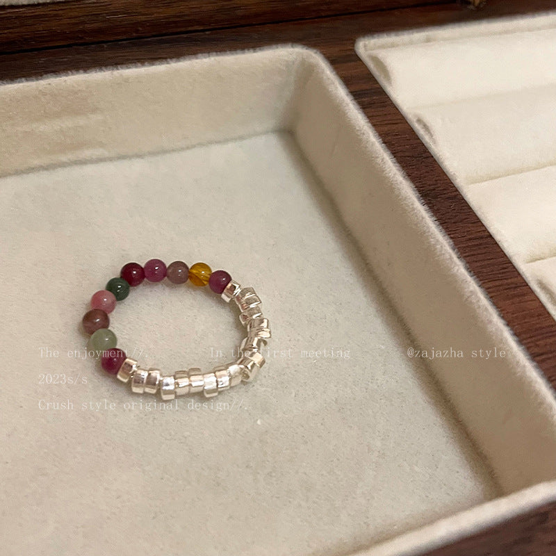 Natural Stone Tourmaline Pearl Suit Design Index Finger Rings