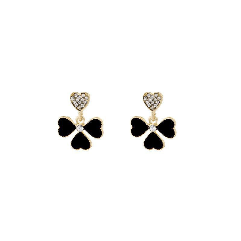 Pin Simple Rhinestone Clover Love Heart Flowers Female Design Earrings
