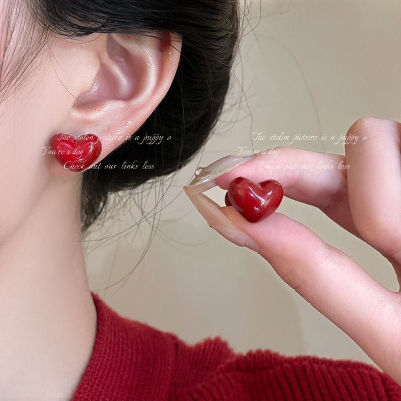 Women's Retro Style Red Ear Simple High-grade Earrings