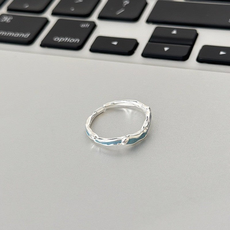 Cool Broken Sier Flower Female Geometric Irregular Personality Opening Rings