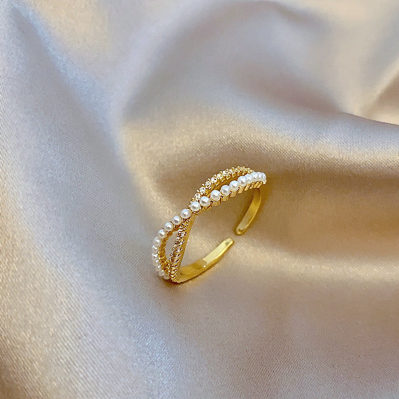 Women's Open High-grade Light Luxury Pearl Forefinger Niche Design Rings