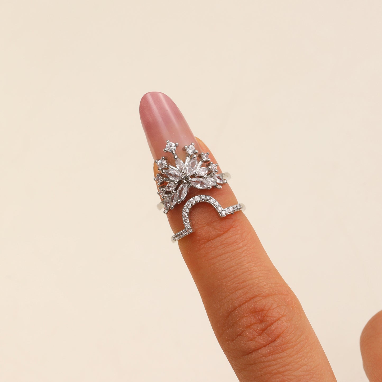 Copper Inlaid Zircon Nail Female Graceful Rings