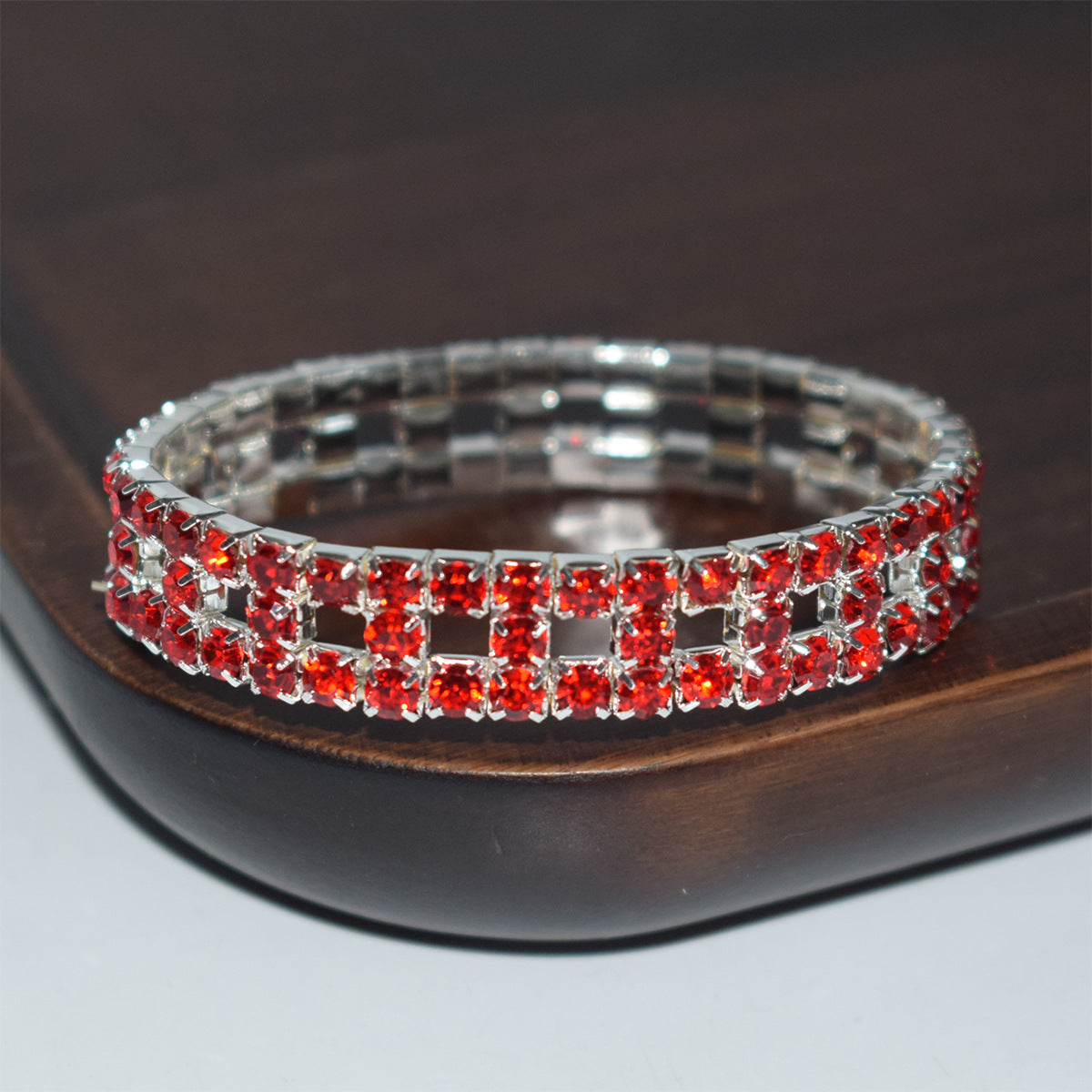 Elastic Hollow Rubber Band Full Rhinestone Exaggerated Wide Bangle Bracelets
