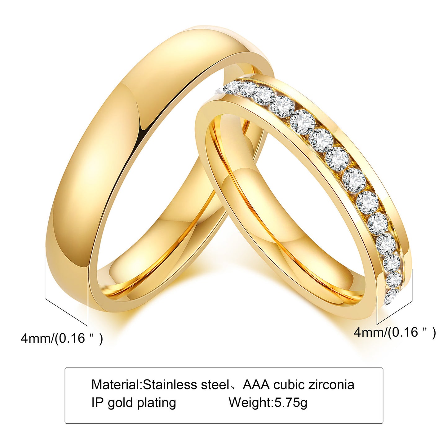 Couple Pair Of Closed Golden Minority Simple Valentine's Rings