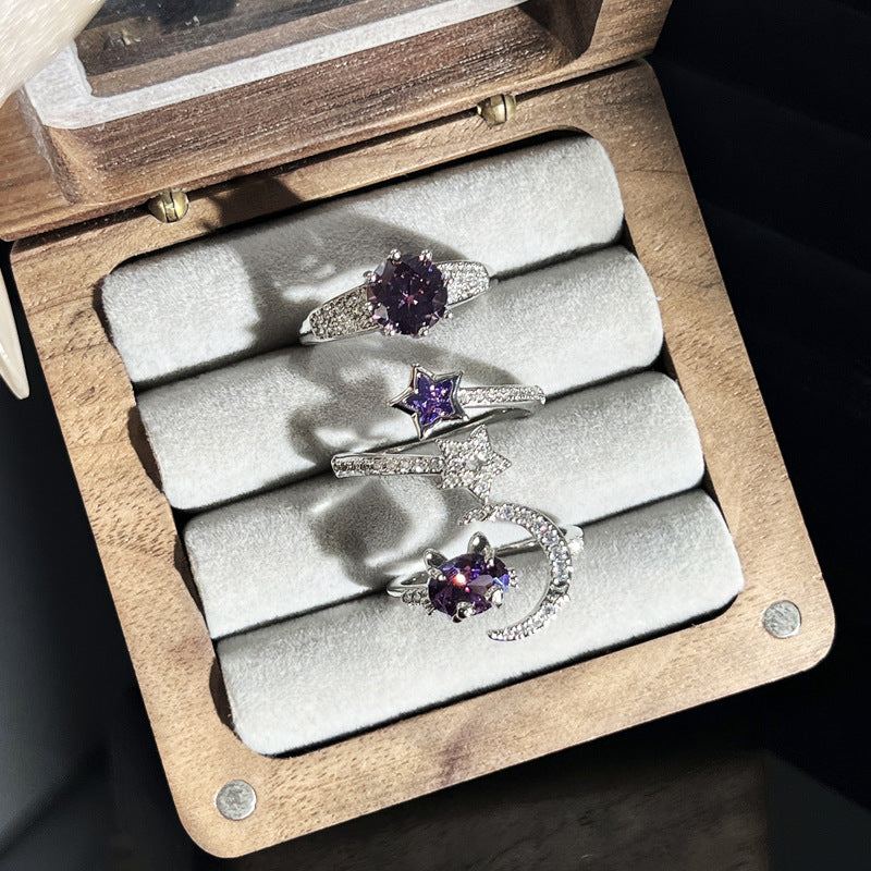 Korean Style Light Luxury Purple Diamond Rings