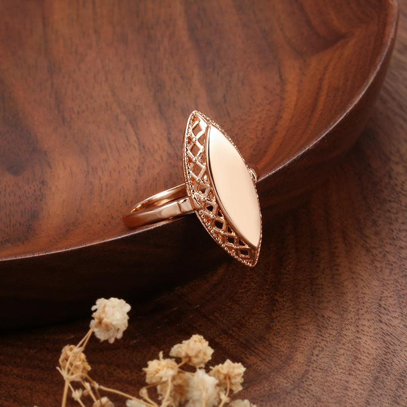 Plated Real Gold Glossy Horse Eye Rose Ring