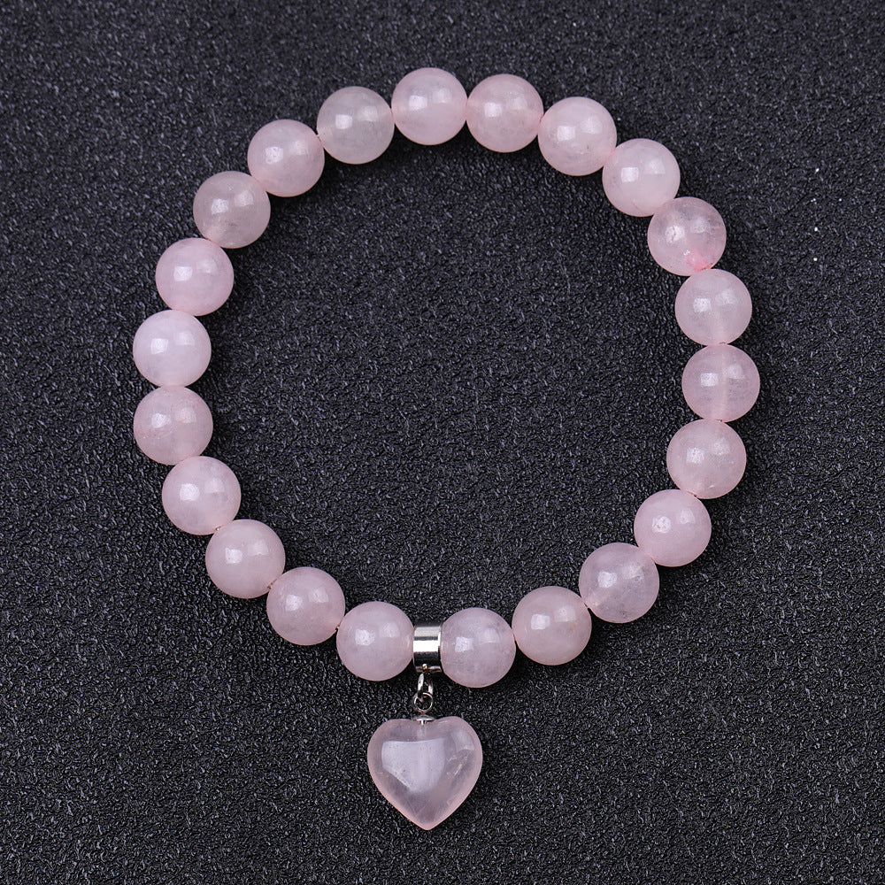 Pink Crystal Peach Heart Tigereye Green White Dot Blue Bracelet