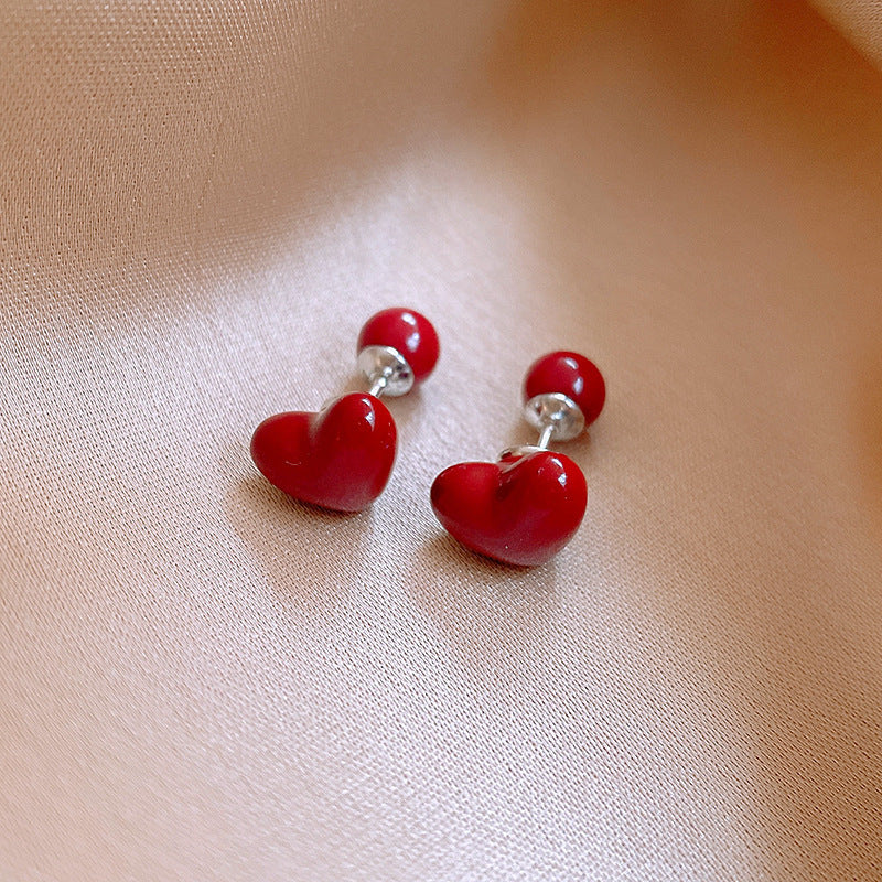 Women's Sier Needle Red Irregular Ear Retro Exaggerated Earrings