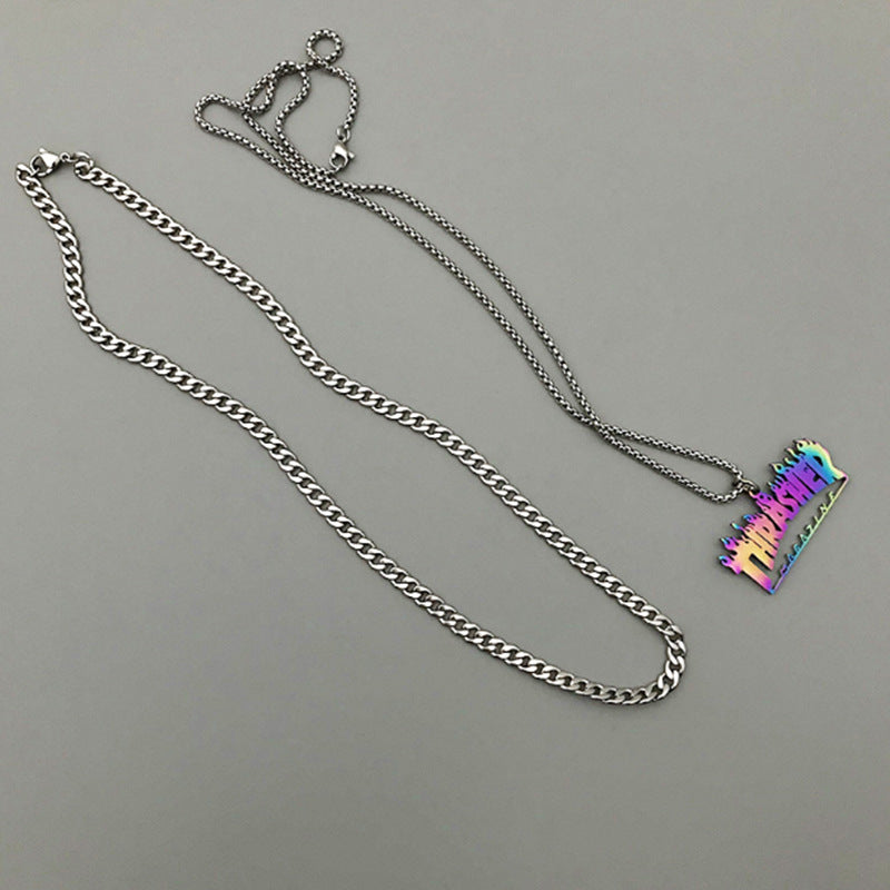 Men's Steel Colorful Flame Hip Hop Fashion Necklaces