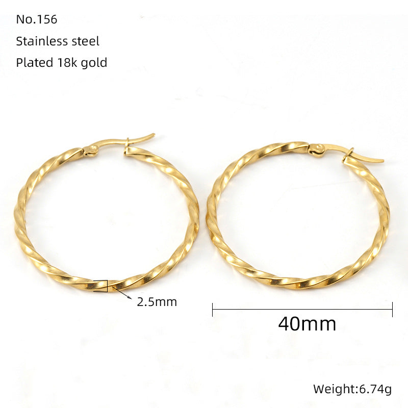 Women's Circle Simple Titanium Gold-plated Corrugated Ear Earrings