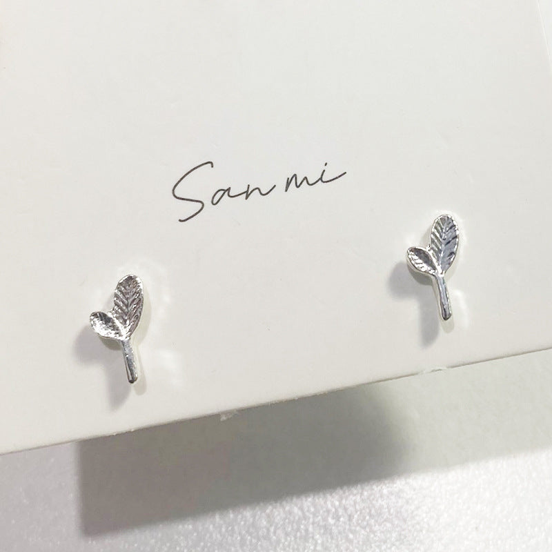 Fresh Plain Sier Plated Bow Female Small Simple Stud Earrings