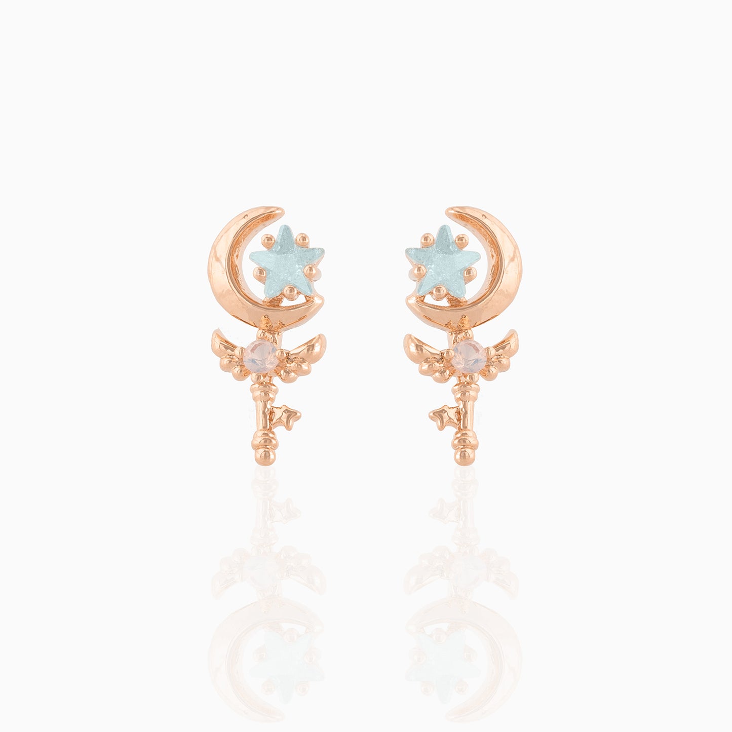 Classic Style Real Gold Star Moon Earrings