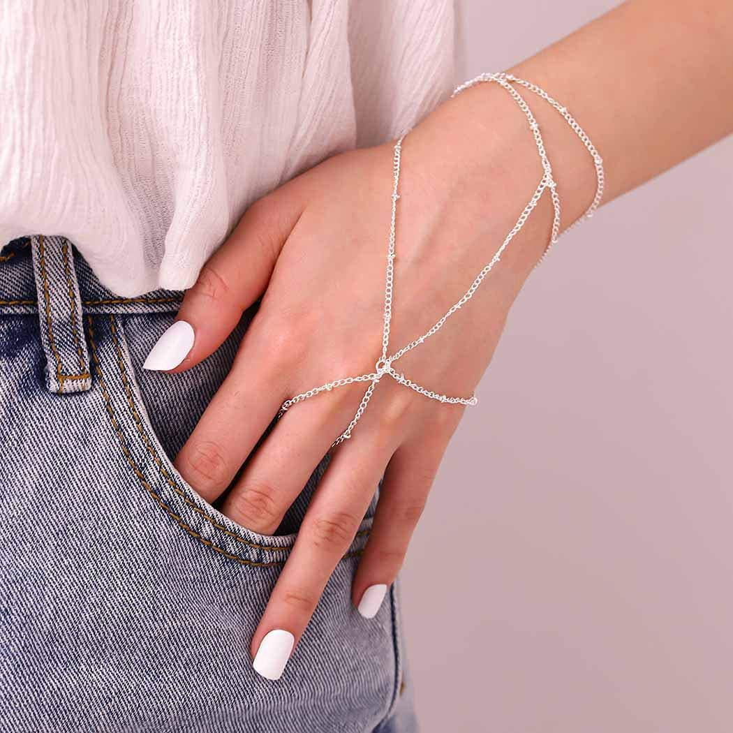 Women's Style Finger Chain Small Round Slice Stainless Steel Bracelets