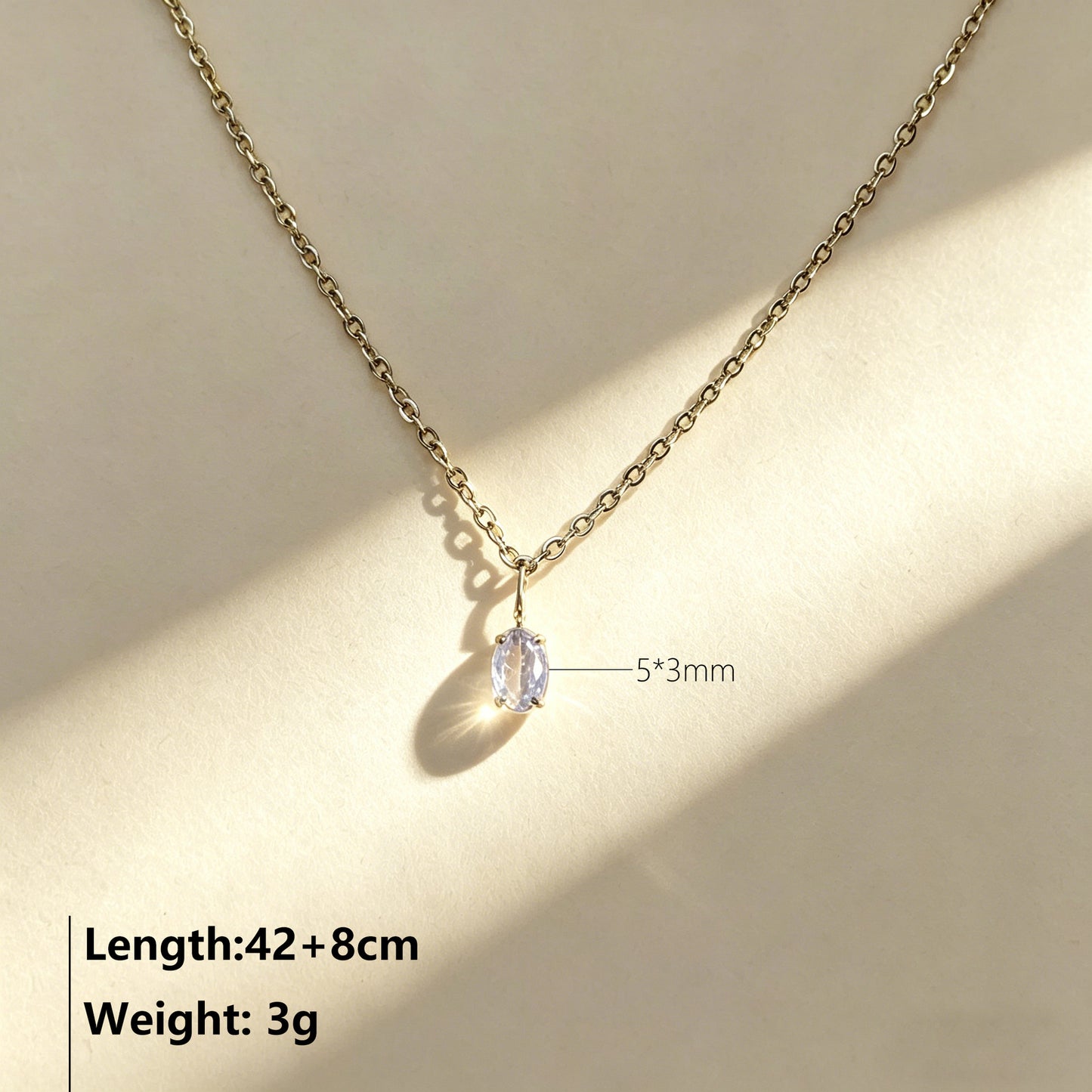 Women's Colorful Crystals Oval Zircon Stainless Steel Gold-plated Collarbone Pendant