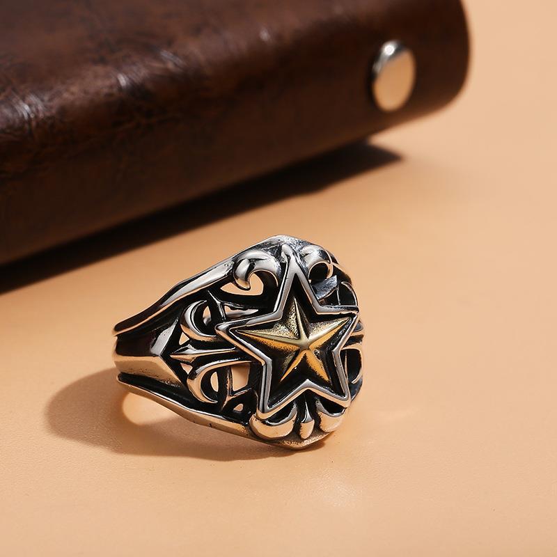 Men's Thai Sier Five-pointed Star Open Distressed Punk Index Finger Single Rings