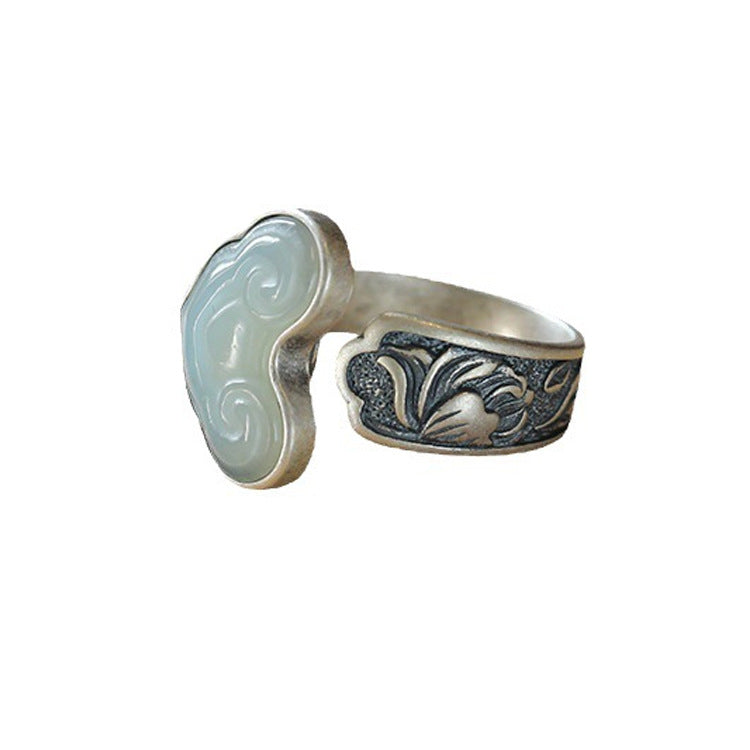 Women's Retro Sier-plated Imitation Jade Antique Accessories Rings
