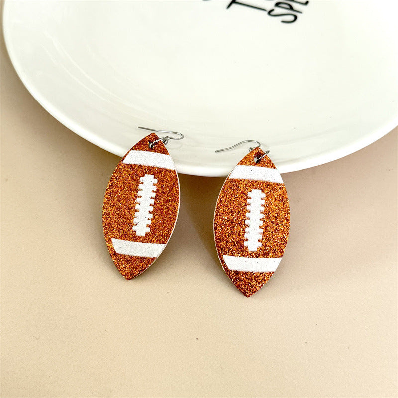 Sports Style Sequined Rugby Design Trendy Earrings