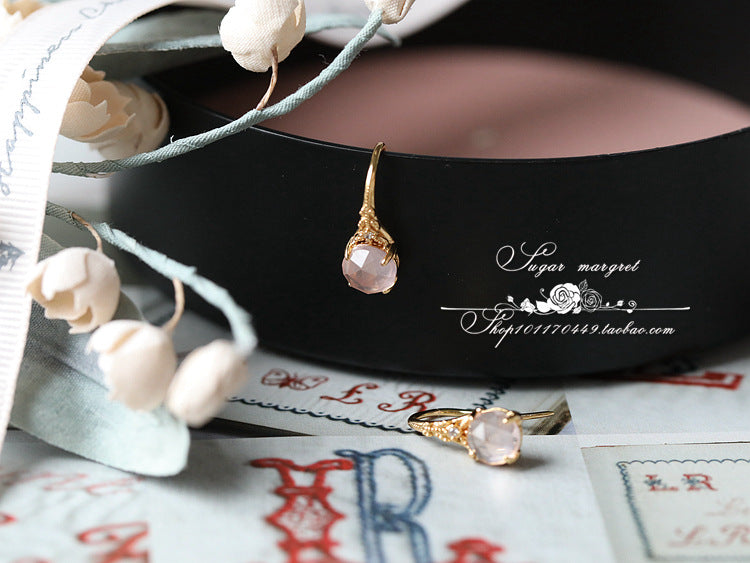 Women's Classic Retro Live Broadcast Style Pink Crystal Open Rings