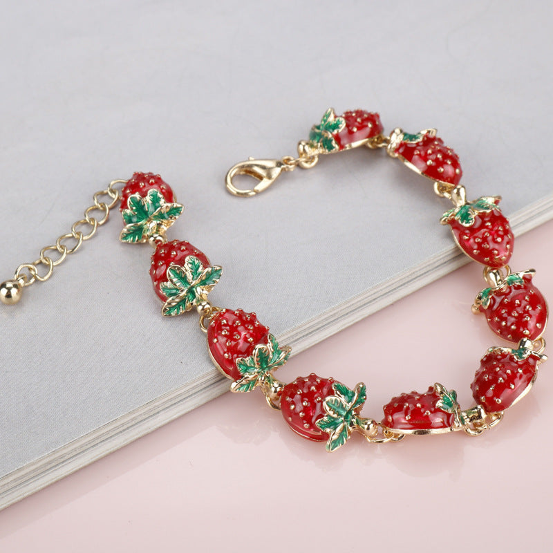 Summer Fresh Fruit Strawberry Sweet Dripping Oil Alloy Bracelets