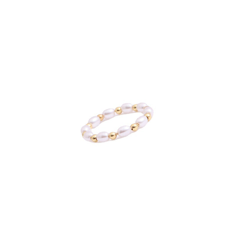 Pearl Small Golden Beads Titanium Steel Rings