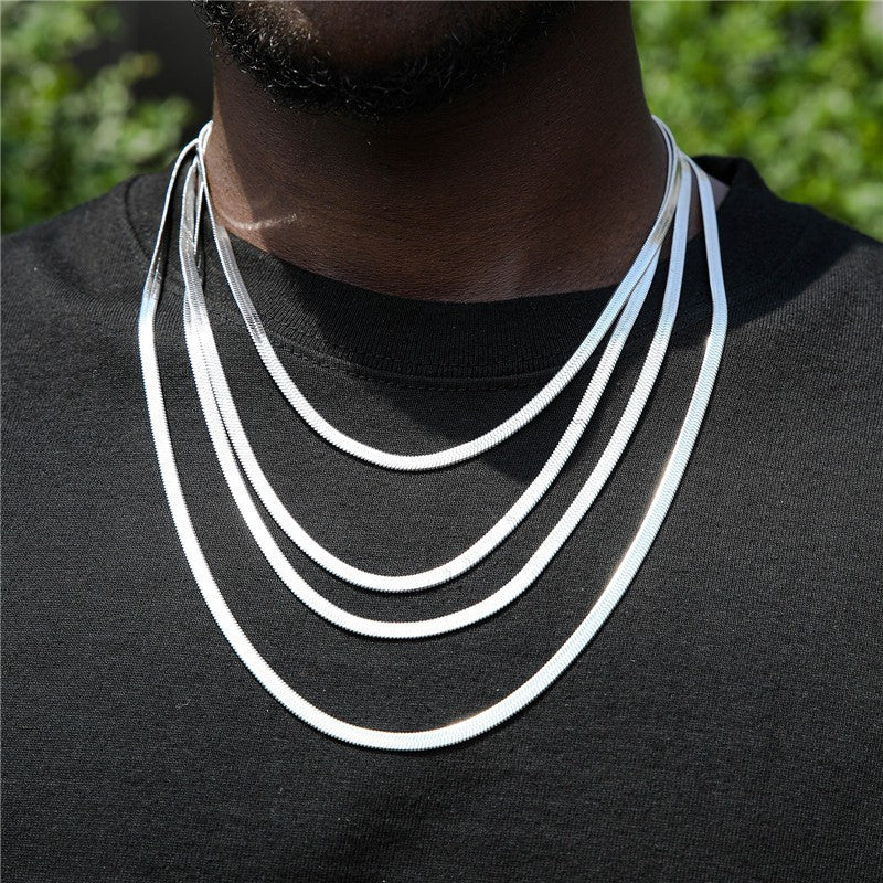 Steel Blade Chain Flat Snake Bones Hip Hop Necklaces