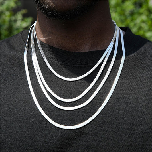 Steel Blade Chain Flat Snake Bones Hip Hop Necklaces