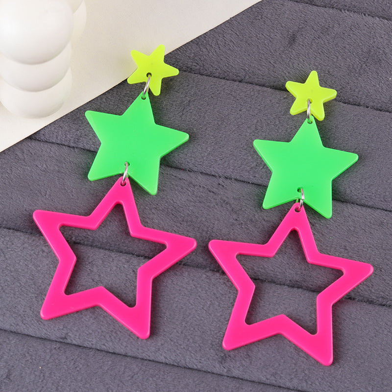 Exaggerated Trendy Three-piece Five-pointed Star Fluorescent Color Acrylic Personalized Earrings