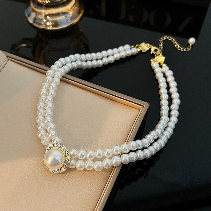 Women's Drop Tassel Pearl Double Layer Temperament Clavicle Chain Necklaces