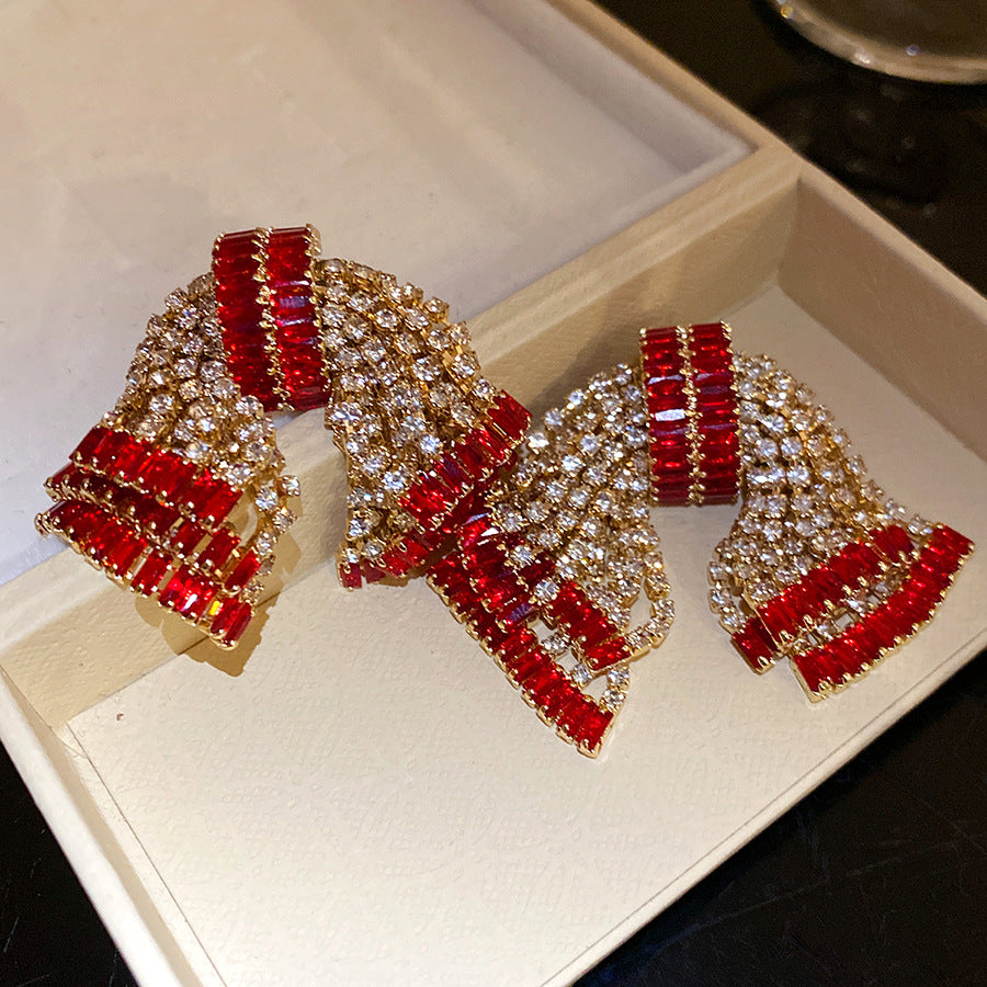 Exaggerated Sier Zircon Bow Fashion Delicate Light Luxury Earrings
