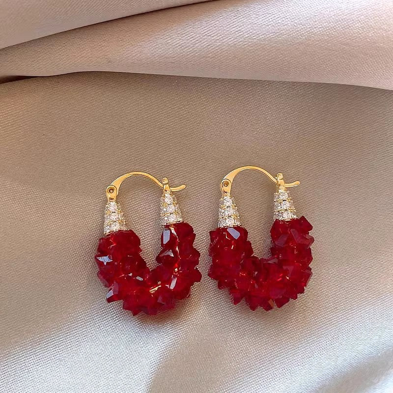 Women's Sier Needle Red Retro Affordable Luxury High-grade Earrings