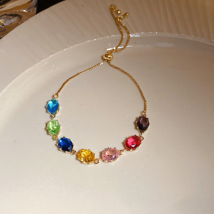 Vintage Zircon Oval Personalized Palace Style Light Luxury High Sense Bracelet