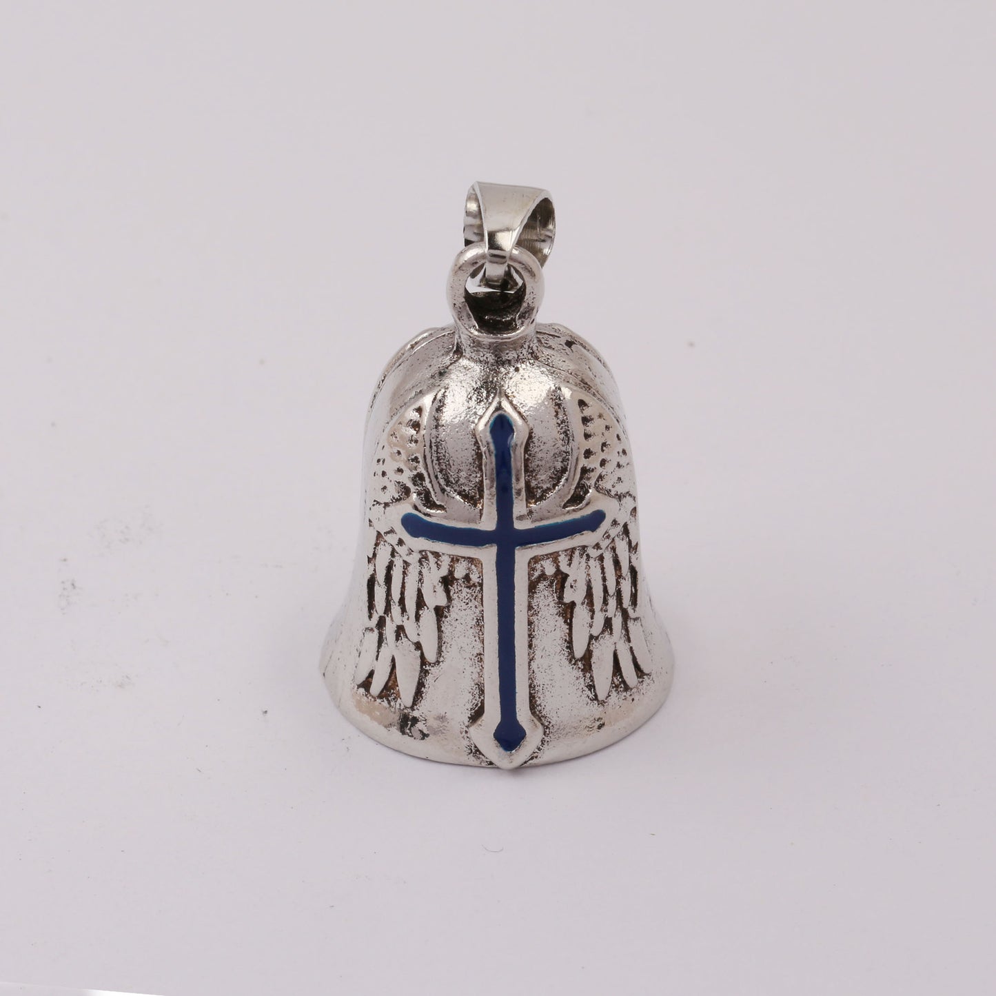 Dripping Cross Retro Punk Angel Wings Motorcycle Lucky Bell Key Necklace