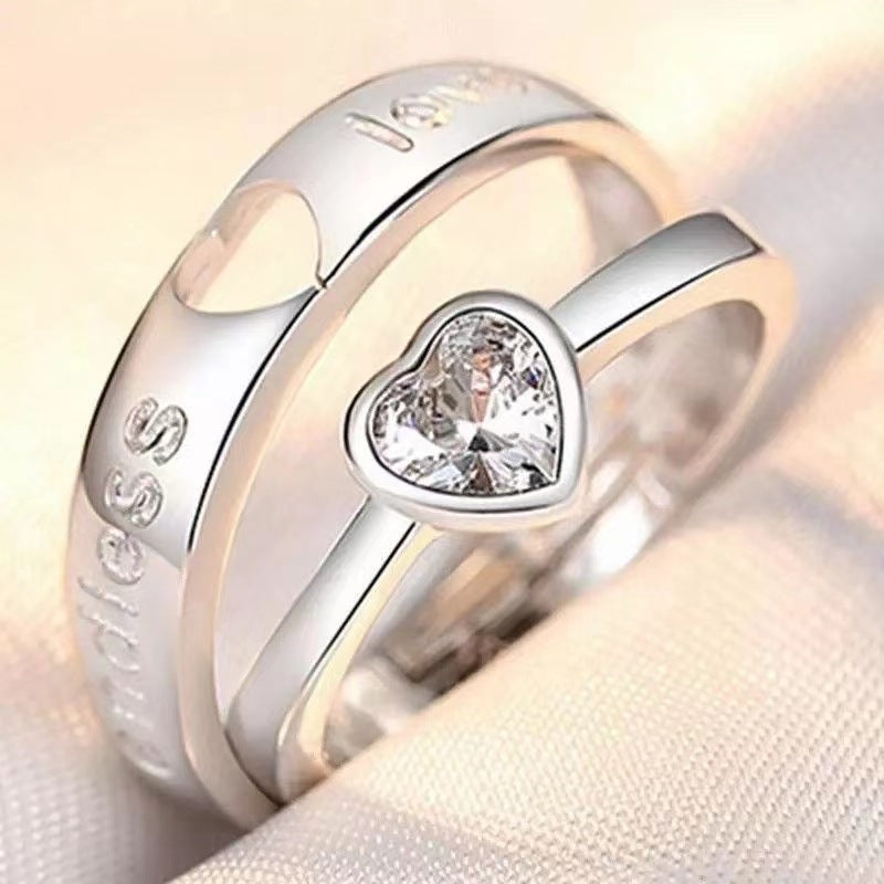 Minority Simple Fashion Rhinestone Zircon Couple Open Rings