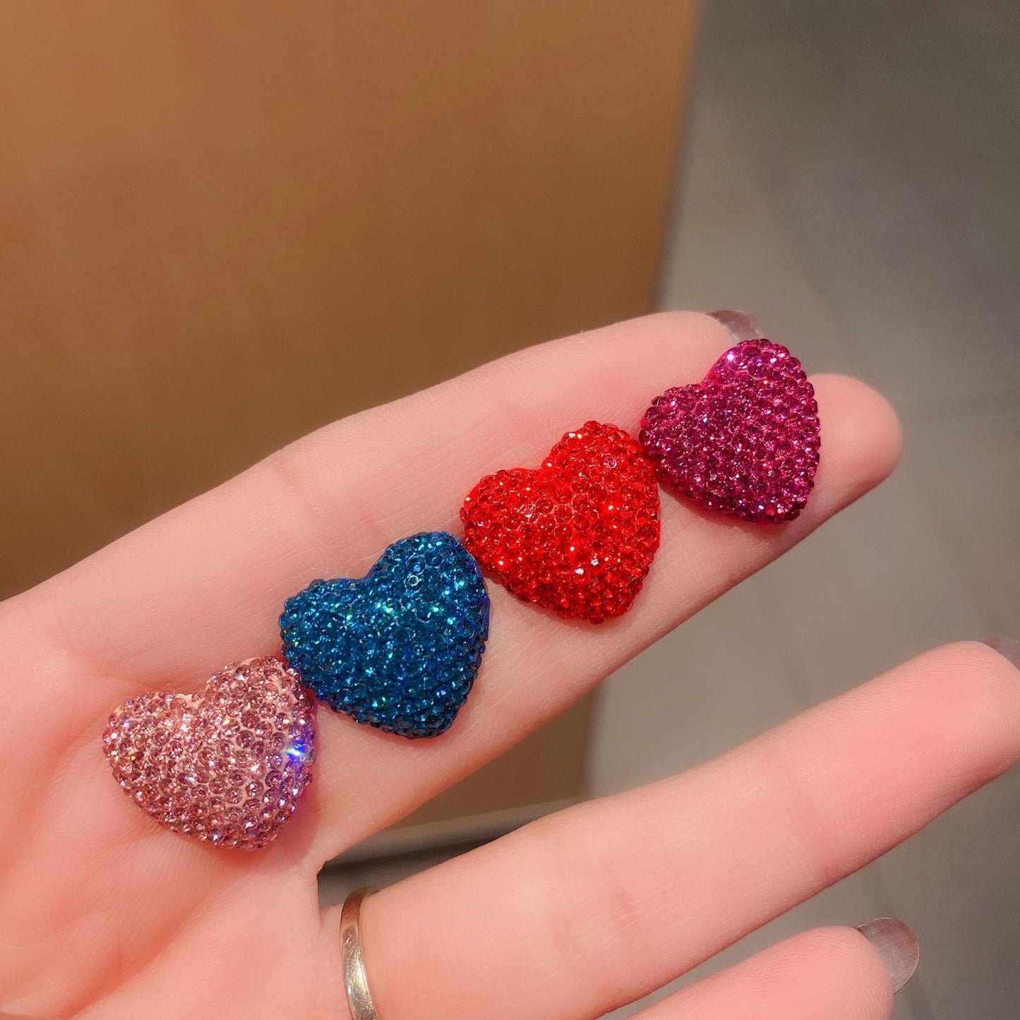 Style Graceful Bow Bear Ear Full Diamond Cute Heart Earrings