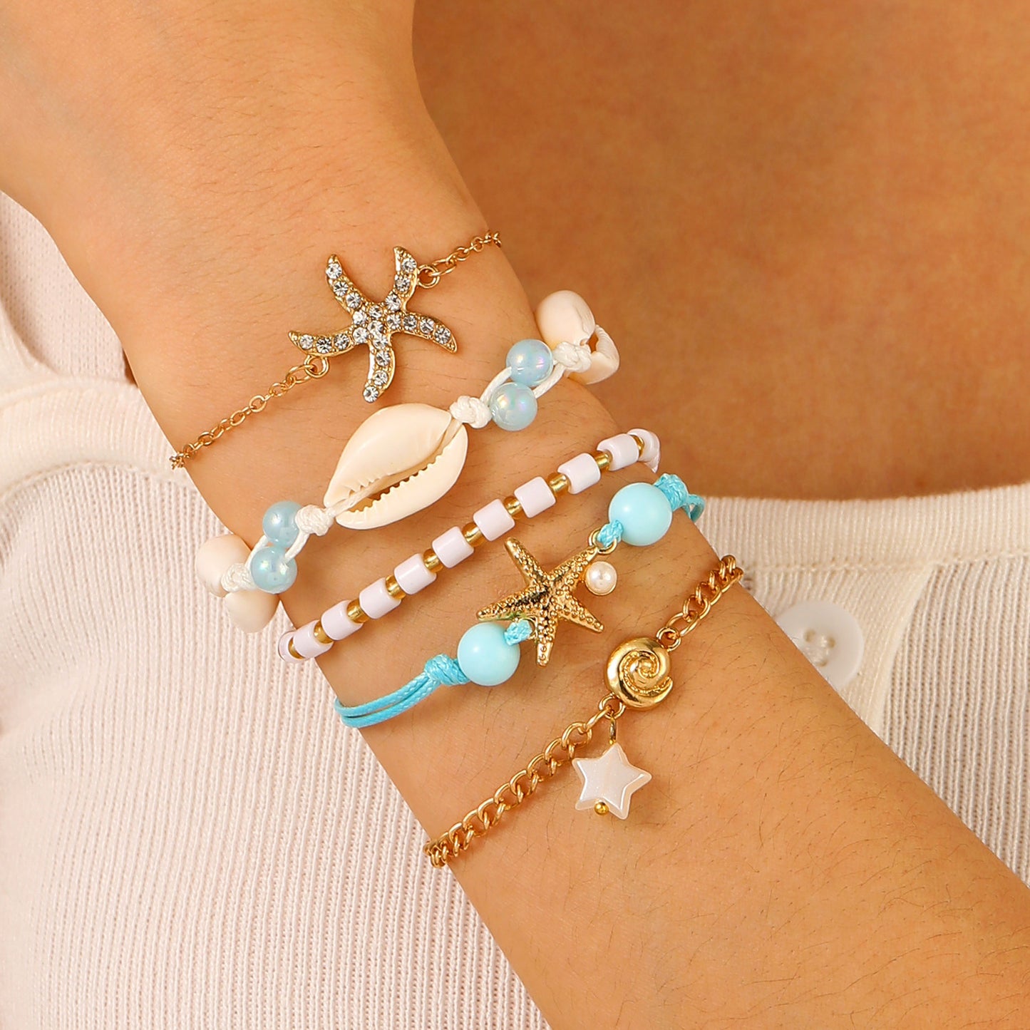 Summer Ocean Style Cartoon Shell Female Bohemian Woven Turtle Jewelry Set