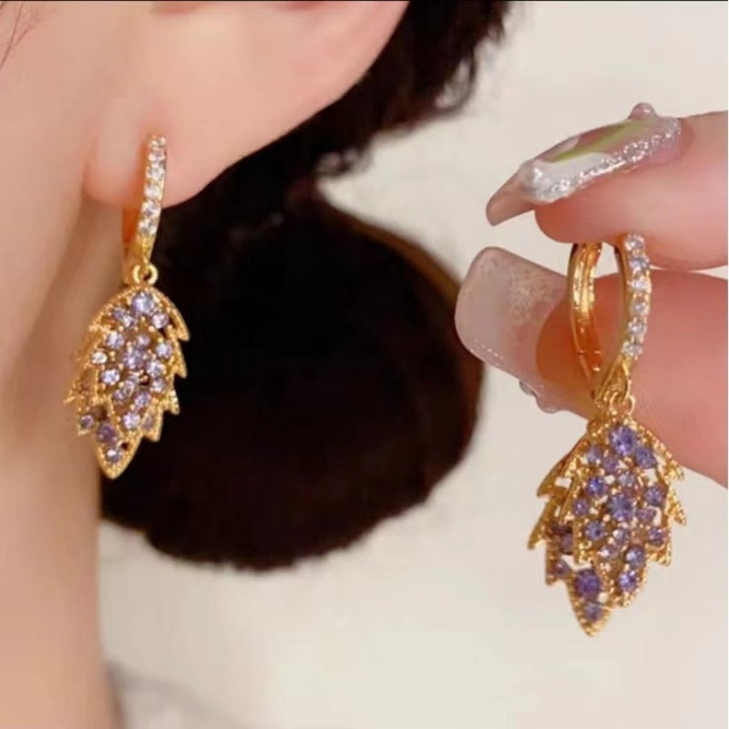 Purple Flower Crystal Super Fairy Lovely Generous Earrings