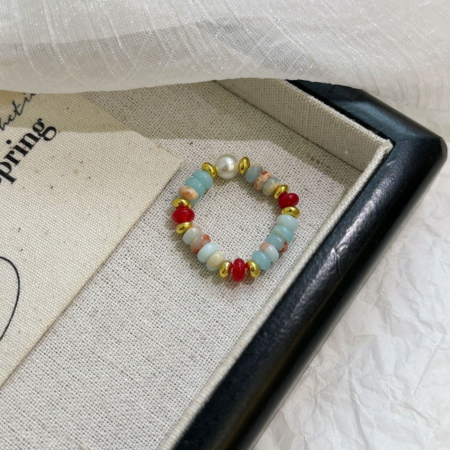Natural Stone Beaded Female Niche Unique Rings