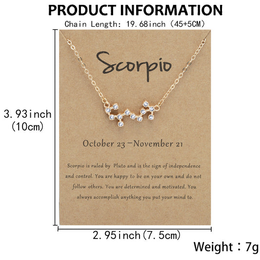Twee Constellation Brown Card Rhinestone Clavicle Necklaces